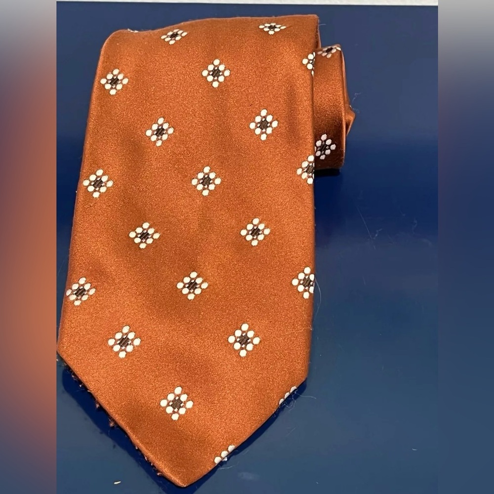 Givenchy Gentlemen Paris Tie Polyester Orange Gray Diamond Wide Vintage 70s 80s